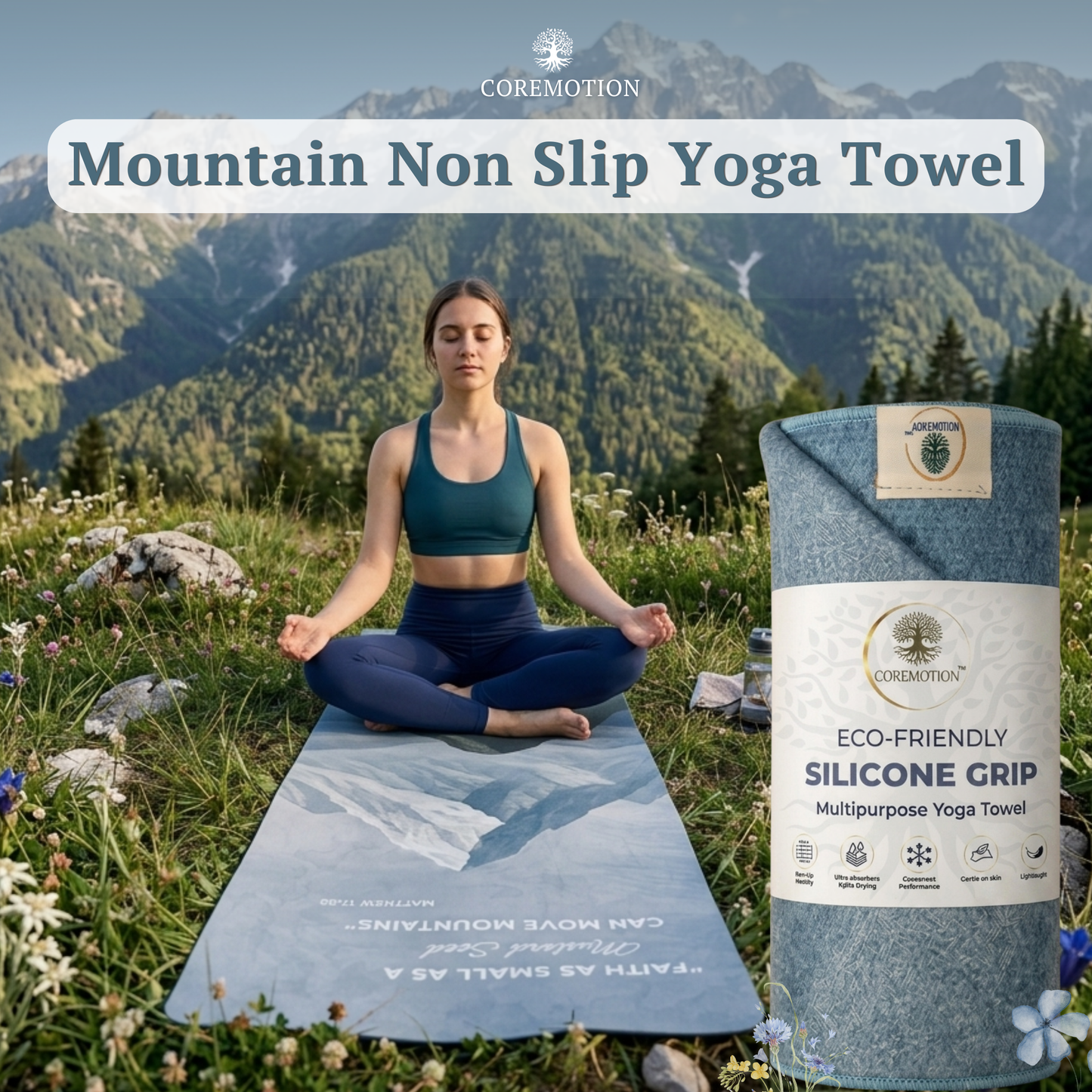 COREMOTION Non-Slip Hot Yoga Mat Towel (72" x 26.5") + FREE 60-Day Yoga Practice Journal (Pink)