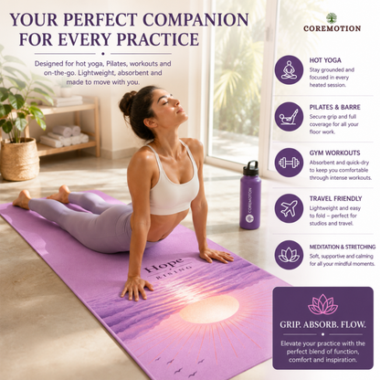 COREMOTION Hot Yoga Towel, Peace Within, Microfiber, 24" x 72", Super Absorbent, Anti-Slip, Waffle Material