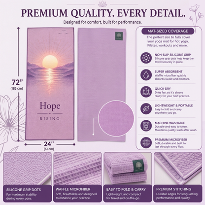 COREMOTION Hot Yoga Towel, Peace Within, Microfiber, 24" x 72", Super Absorbent, Anti-Slip, Waffle Material
