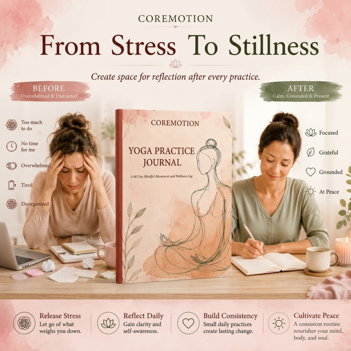 Coremotion Yoga Practice Journal – 60 Days of Mindful Movement & Wellness