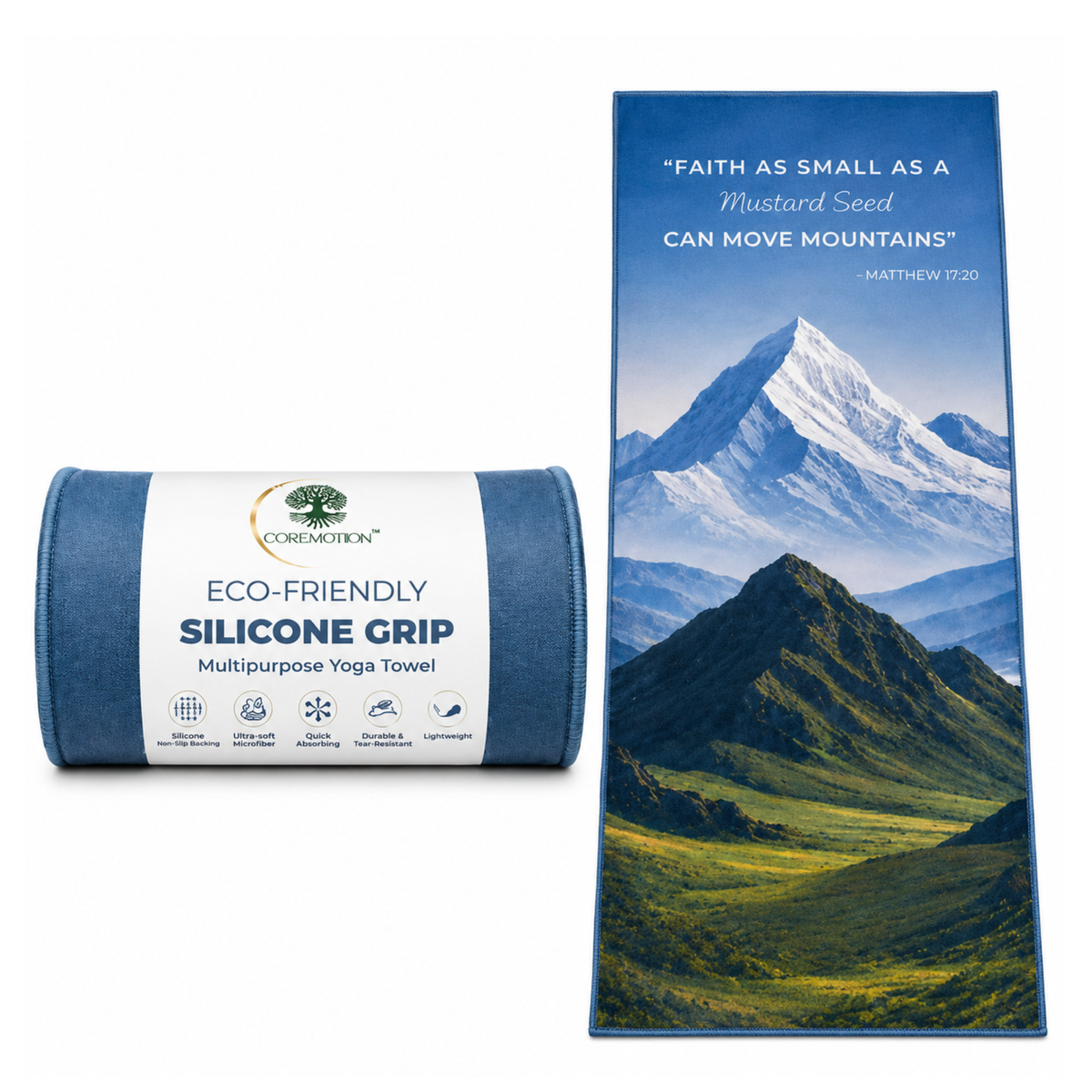 Pack of 2 - Mountain Non Slip Yoga Towel – Microfiber, Silicone Grip, (72"x26.5")