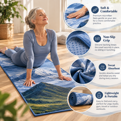 Mountain Non Slip Yoga Towel – Microfiber, Silicone Grip, (72"x 26.5")