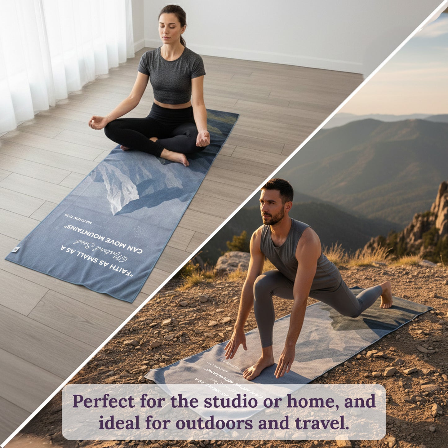 Mountain Non Slip Yoga Towel – Microfiber, Silicone Grip, (72"x 26.5")