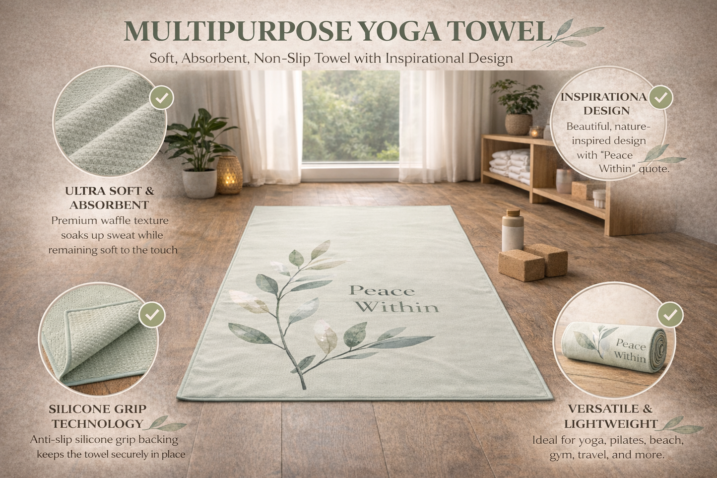 COREMOTION Peace Within non-slip yoga mat for home and studio practice