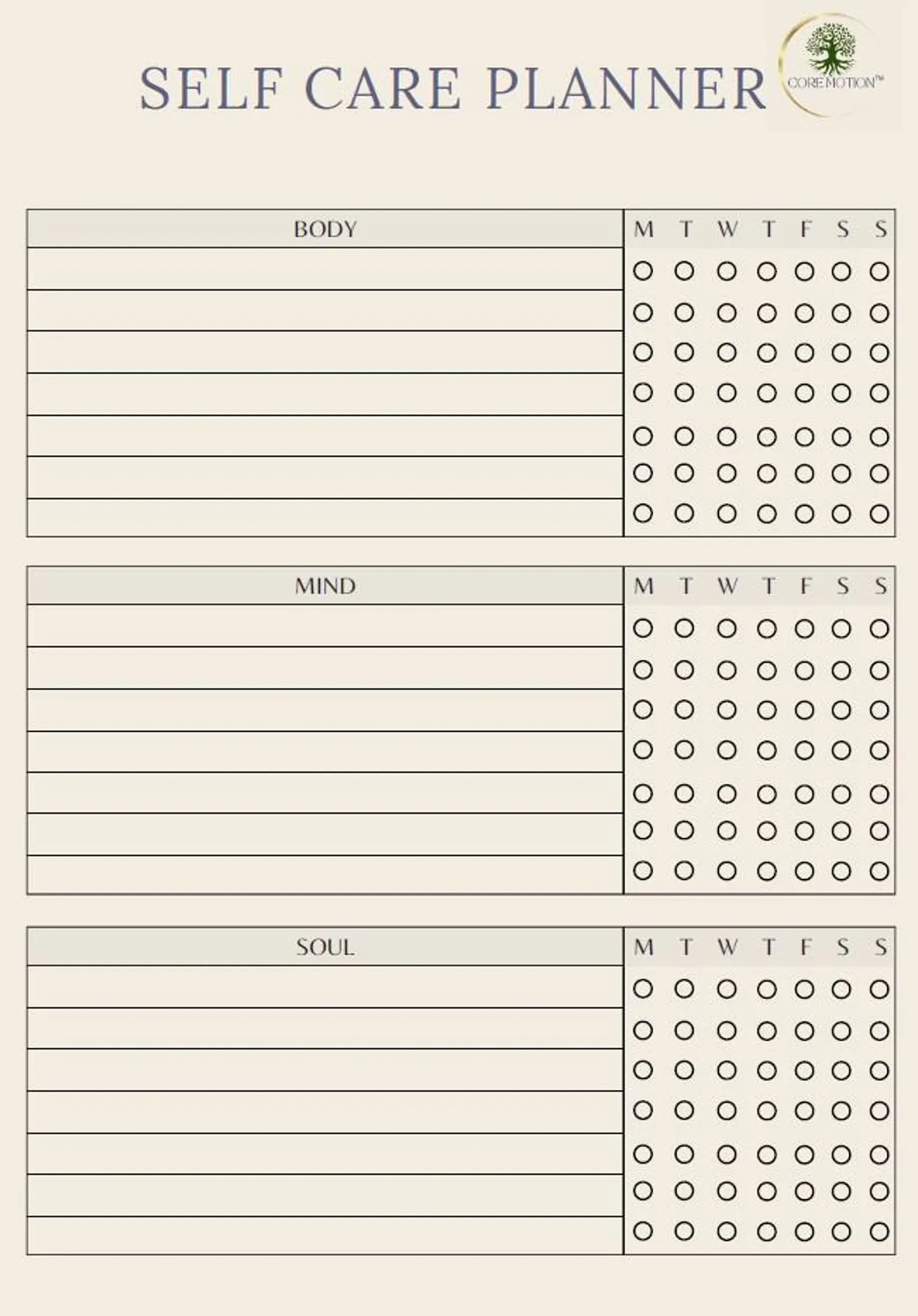 Self-care planner designed for wellness and mindful living