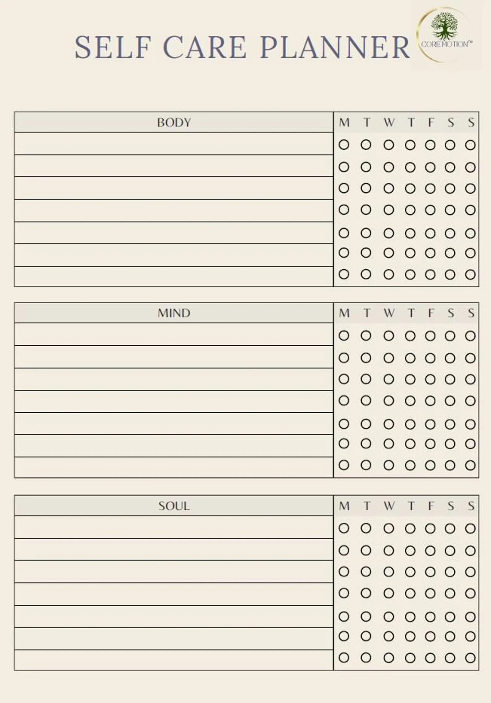 Self-care planner designed for wellness and mindful living