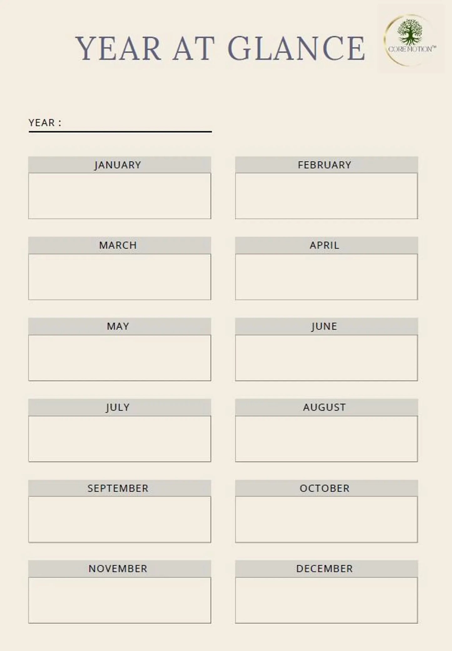 Annual planner with yearly overview and goal-setting journal
