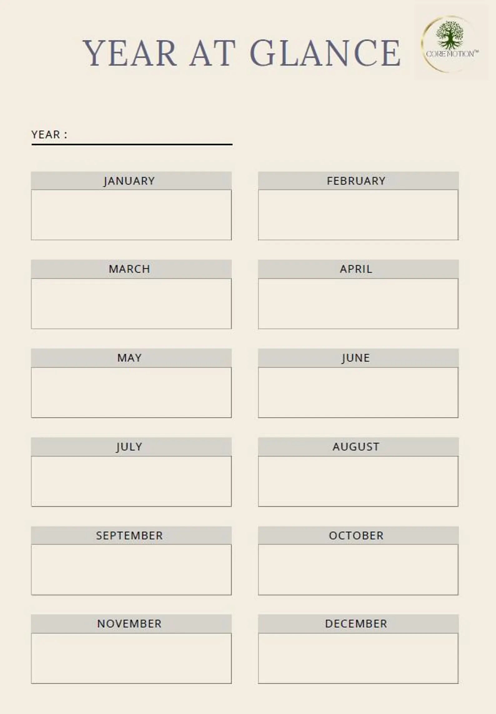Annual planner with yearly overview and goal-setting journal
